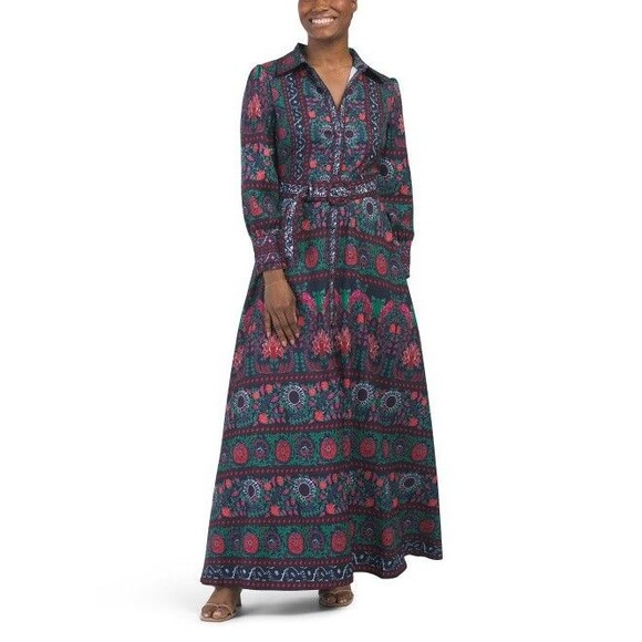 Dalia MacPhee womens Belted Long Maxi Dress size Medium (4-6) Navy & Red Floral - Picture 1 of 9